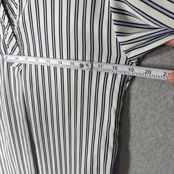 H&M‎ Blouse Womens 6 Small White Blue Striped Tunic Popover Shirt Career Office - Picture 7 of 11